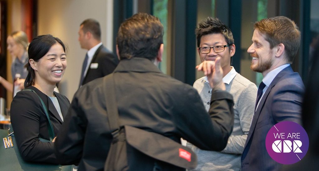 People chatting at First Wednesday Connect November