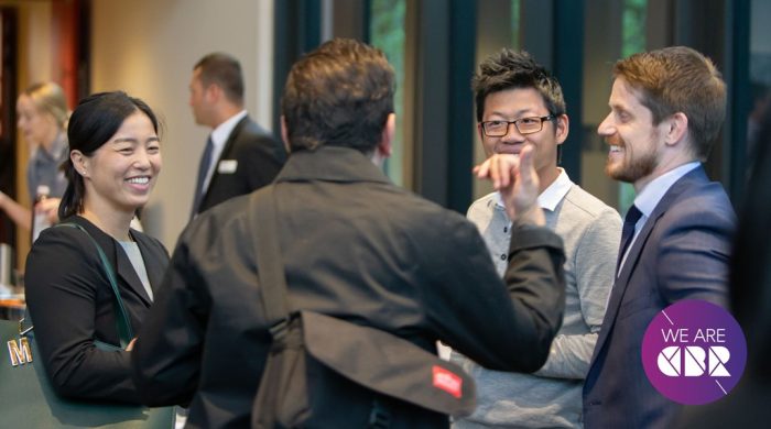 People chatting at First Wednesday Connect November